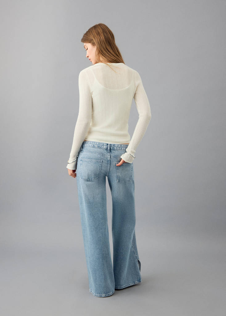 Wide leg jeans with openings — Medium Blue