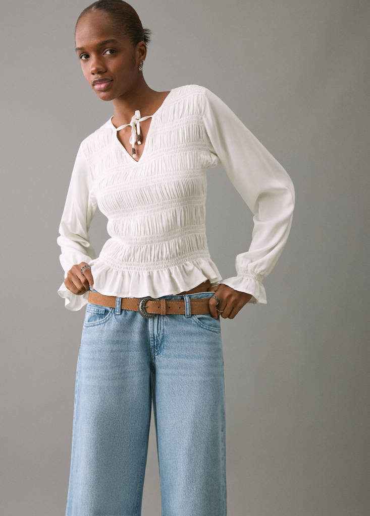 Wide leg jeans with openings — Medium Blue