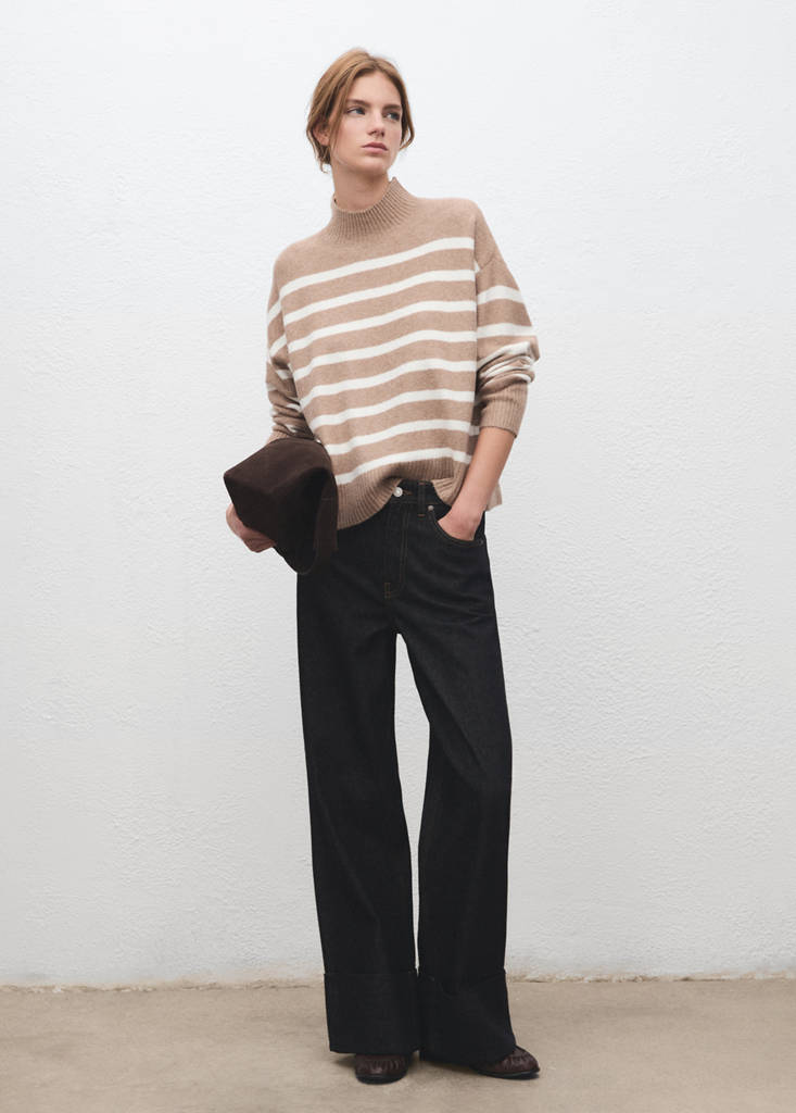Oversized striped turtleneck sweater — Light/Pastel Grey
