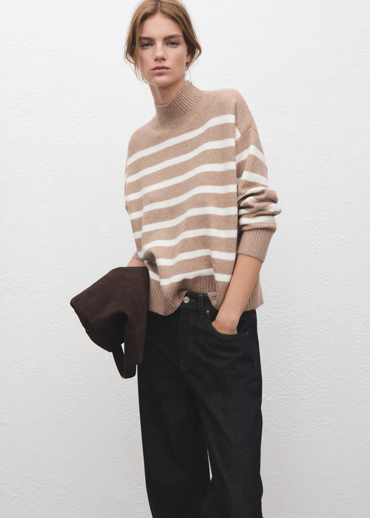 Oversized striped turtleneck sweater — Light/Pastel Grey