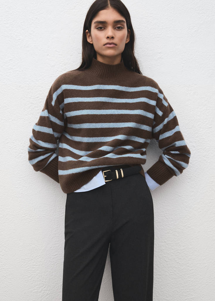 Oversized striped turtleneck sweater — Chocolate