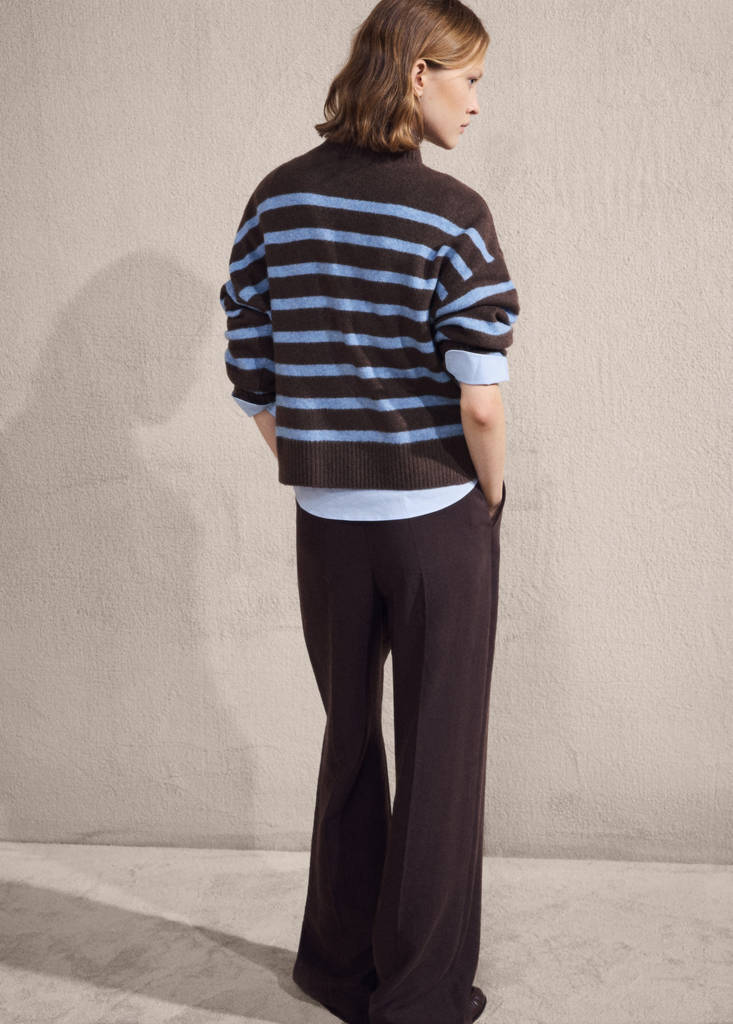 Oversized striped turtleneck sweater — Chocolate
