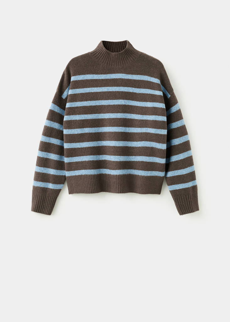 Oversized striped turtleneck sweater — Chocolate