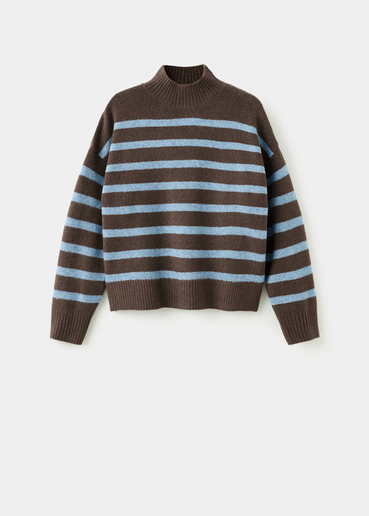 Oversized striped turtleneck sweater — Chocolate