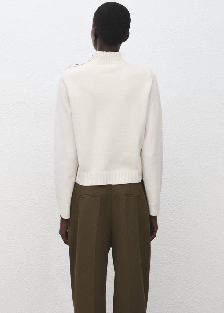 Perkins-neck sweater with button — Ecru