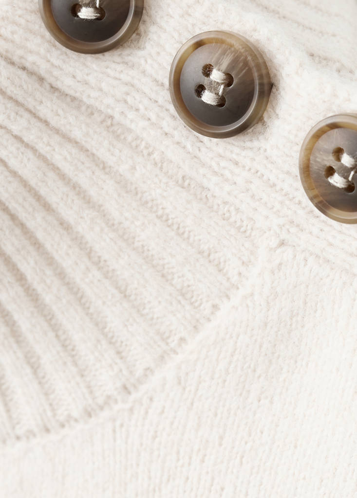 Perkins-neck sweater with button — Ecru