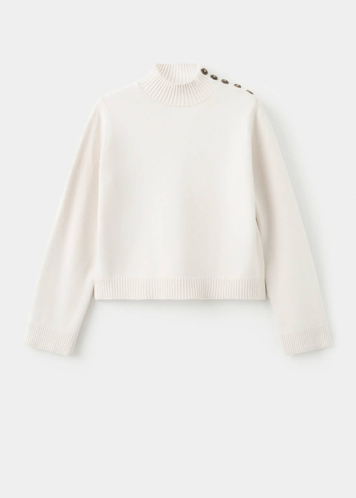 Perkins-neck sweater with button — Ecru