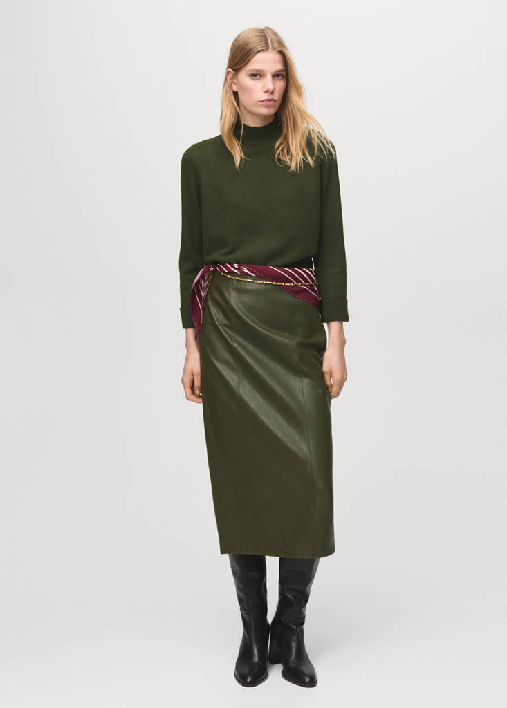 Perkins-neck sweater with button — Khaki
