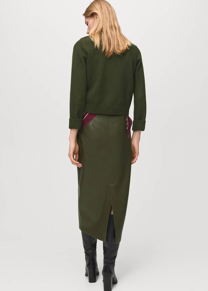 Perkins-neck sweater with button — Khaki