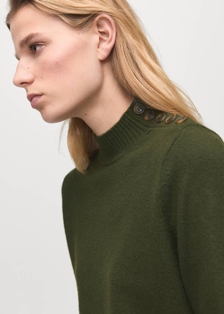 Perkins-neck sweater with button — Khaki