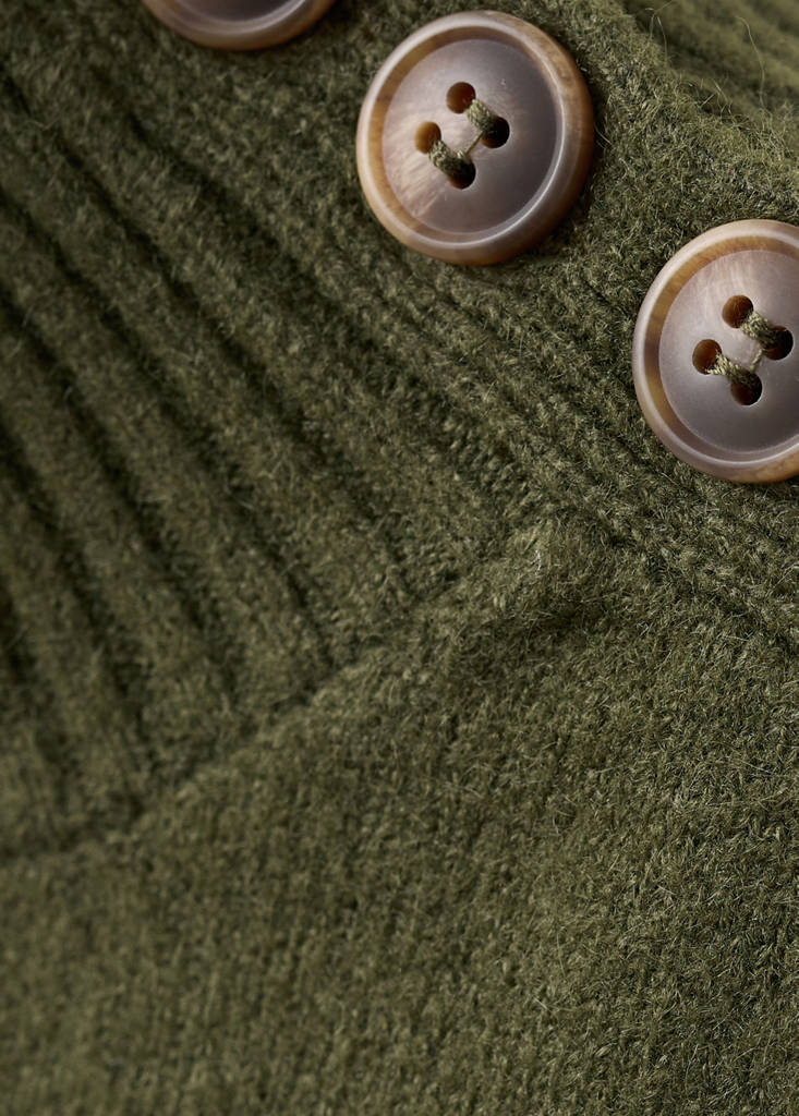 Perkins-neck sweater with button — Khaki