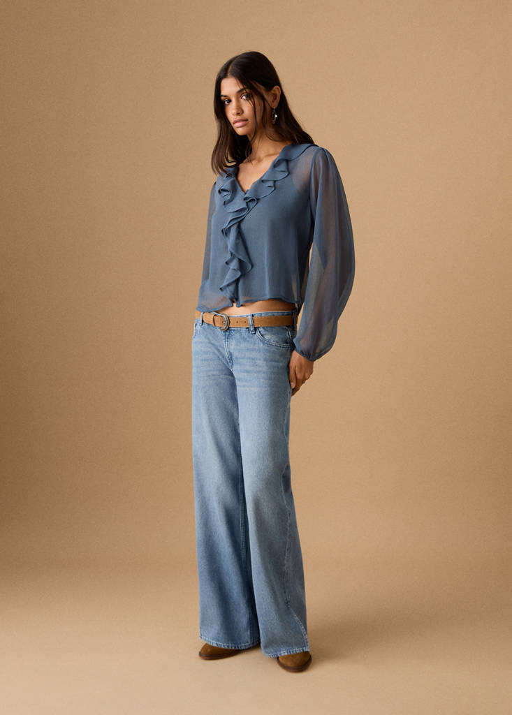 Sheer blouse with ruffles — Sky Blue