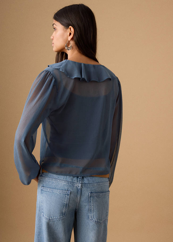 Sheer blouse with ruffles — Sky Blue