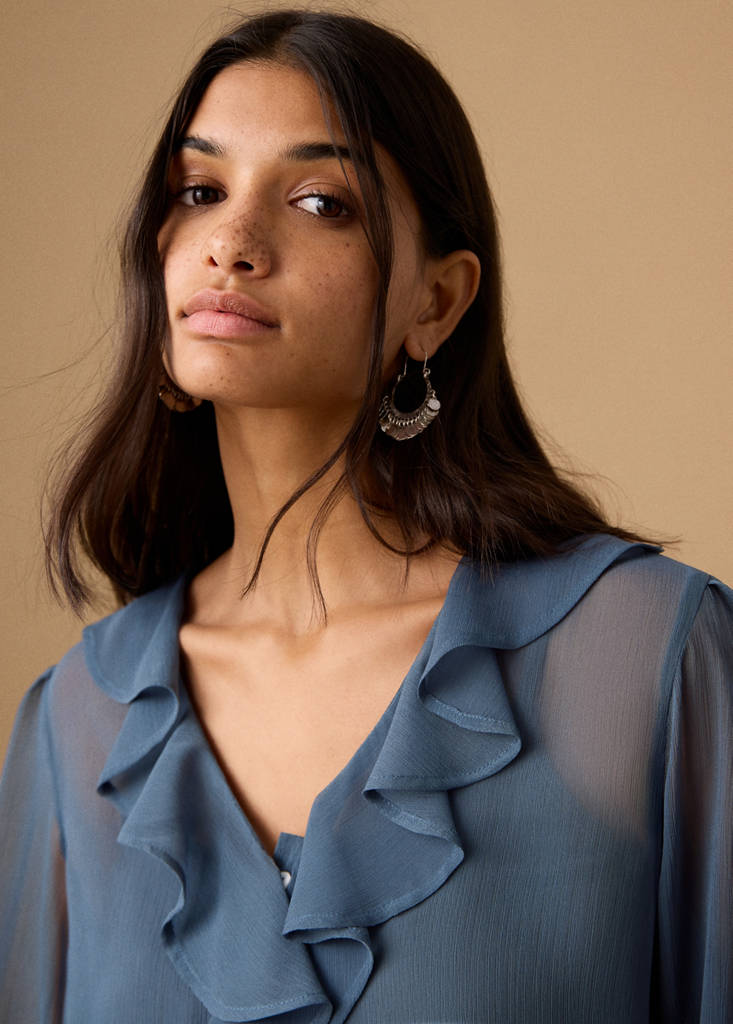 Sheer blouse with ruffles — Sky Blue