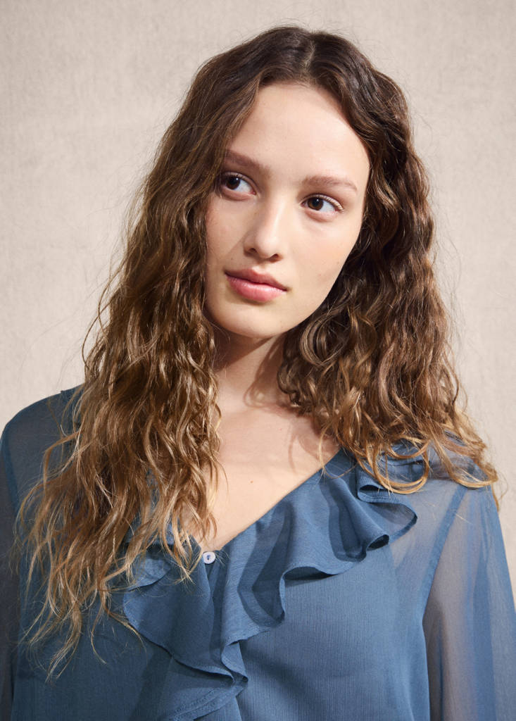 Sheer blouse with ruffles — Sky Blue