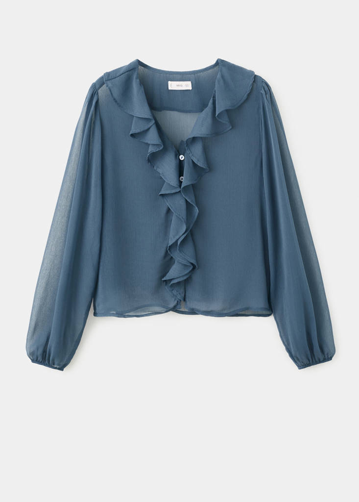 Sheer blouse with ruffles — Sky Blue
