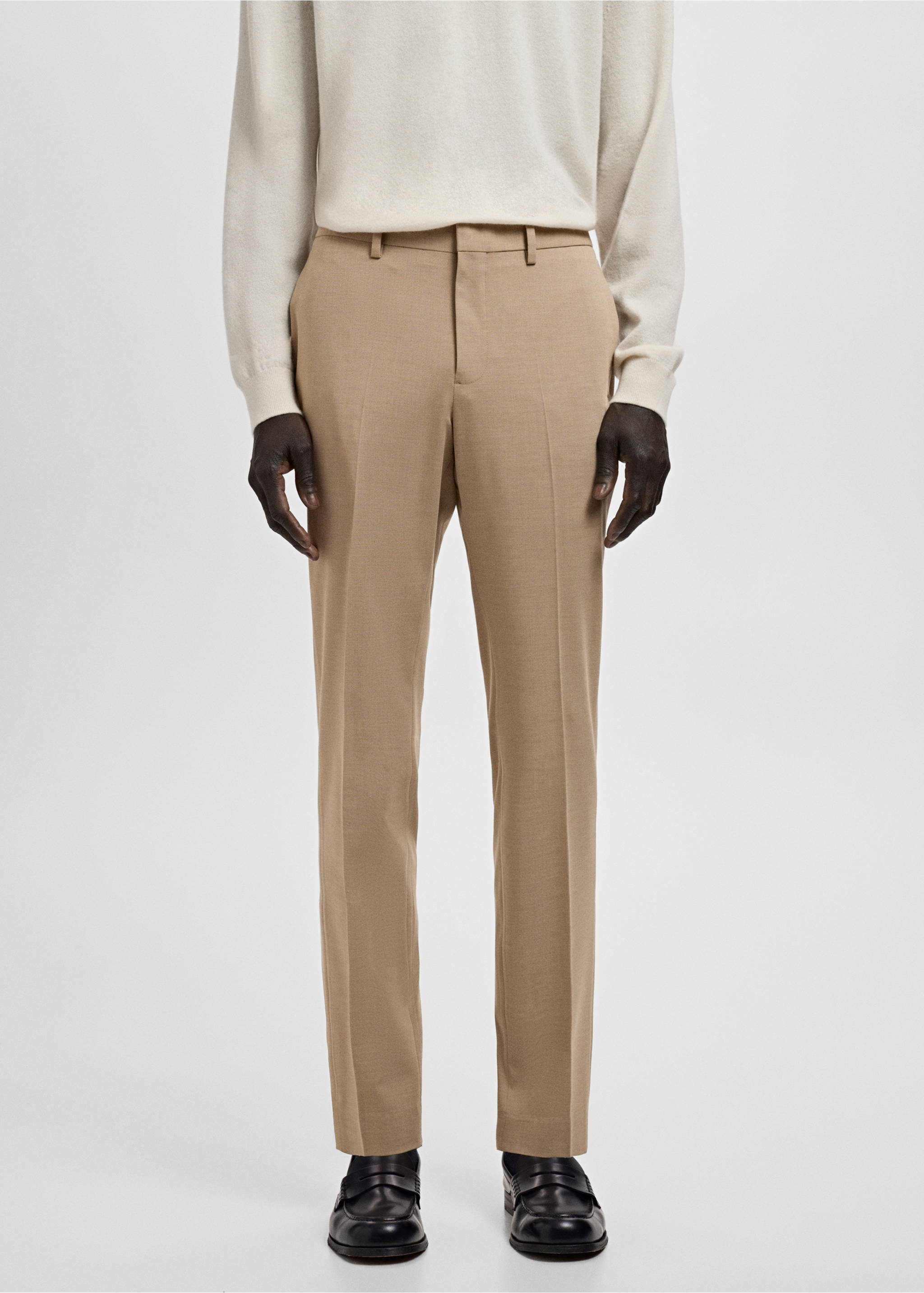 Super Slim Fit-Anzughose aus Stretchstoff - Mittlere Ansicht, Beige. Ref: 27041226-00.