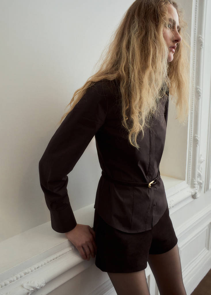 Slim-fit poplin shirt — Brown