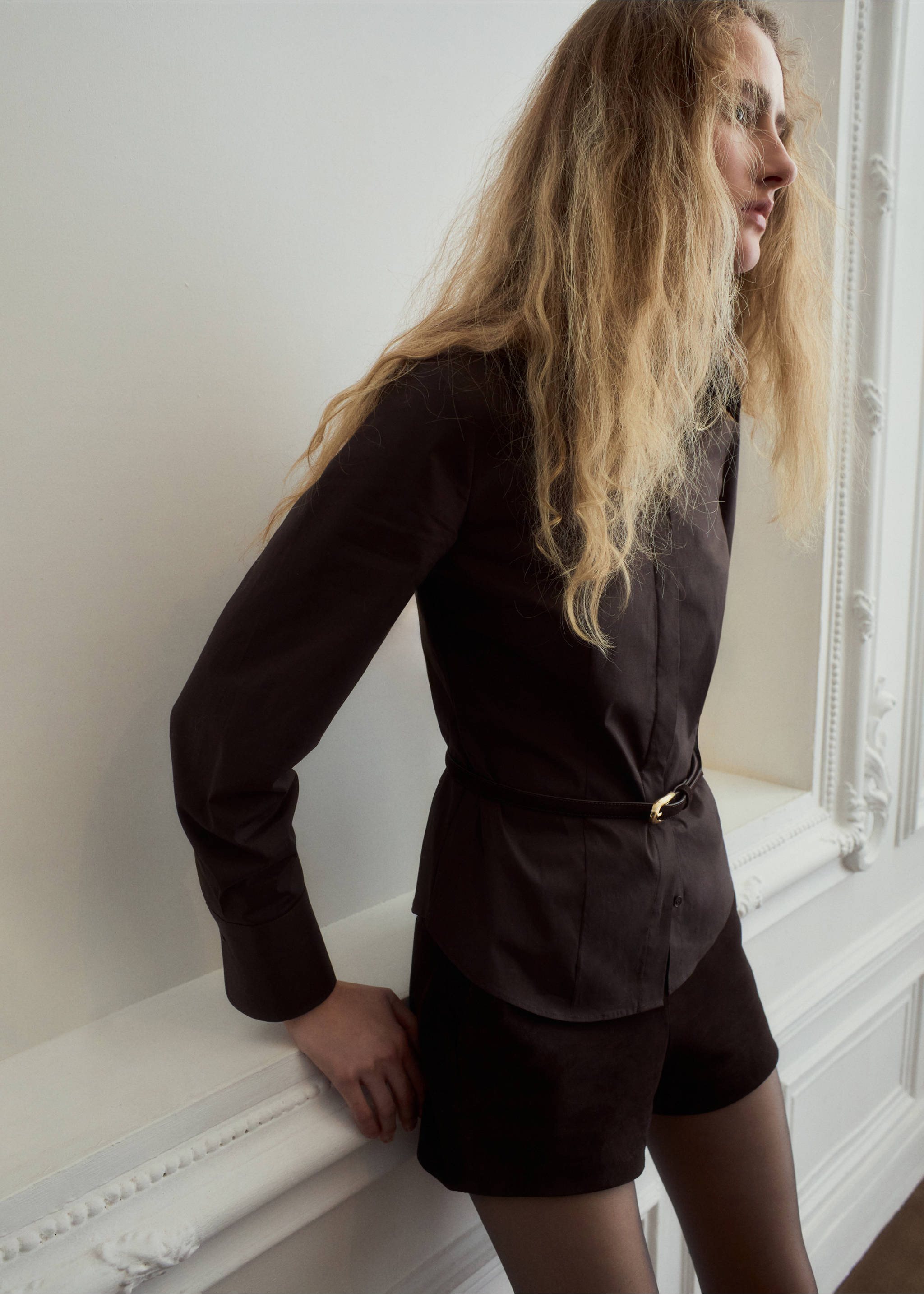 Slim-fit poplin shirt - Medium plane, Brown. Ref: 27041228-00.
