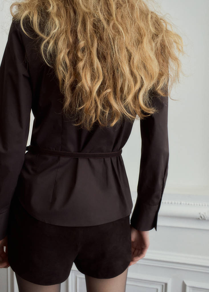 Slim-fit poplin shirt — Brown