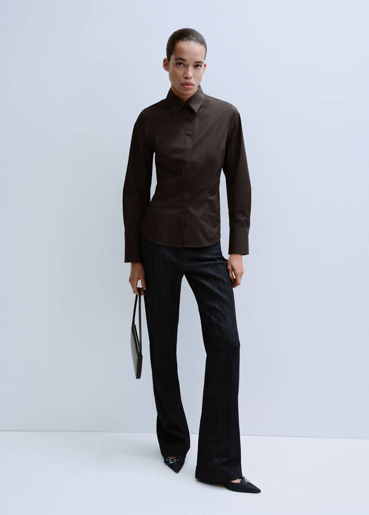 Slim-fit poplin shirt — Brown