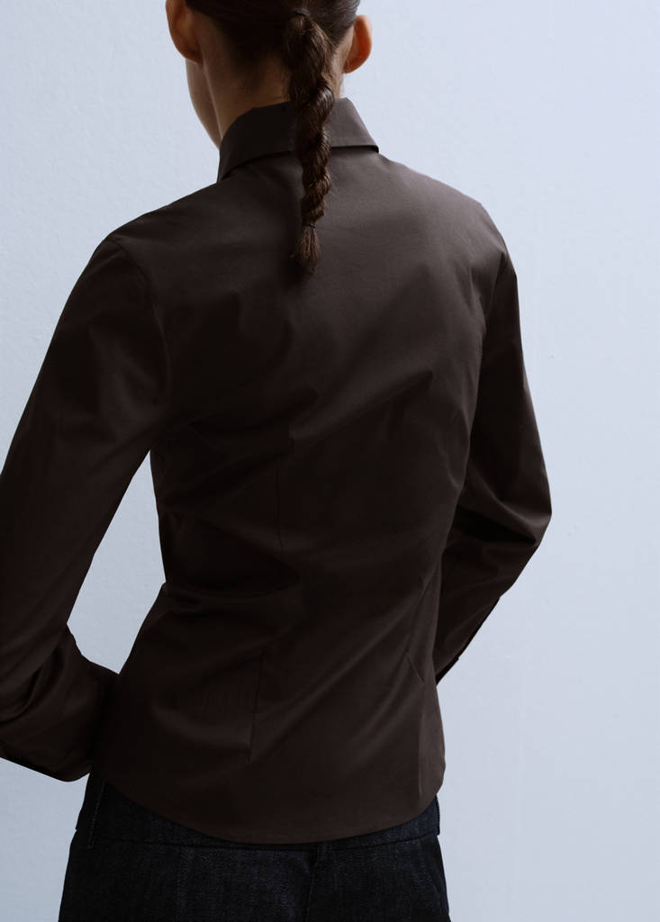 Slim-fit poplin shirt — Brown