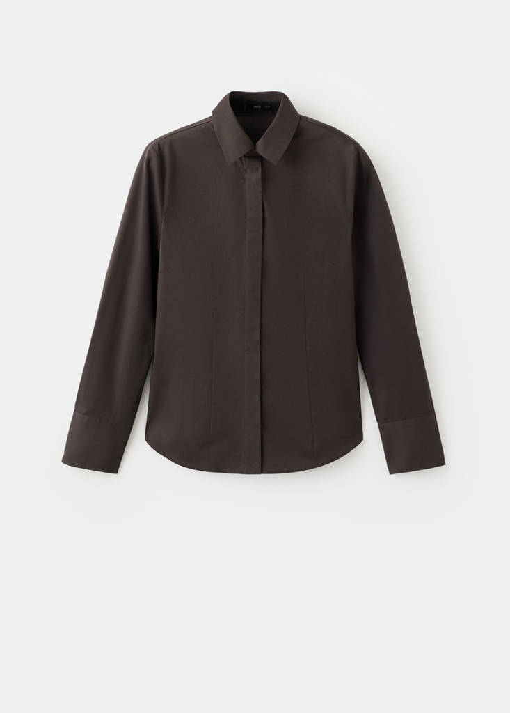 Slim-fit poplin shirt — Brown