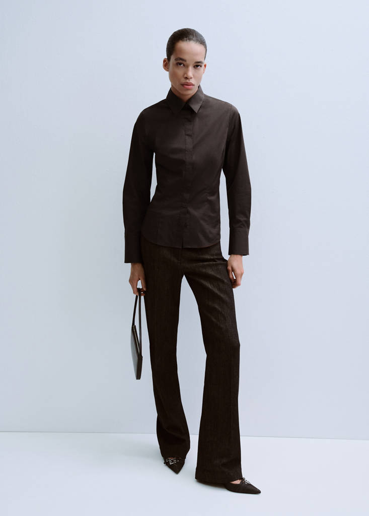 Slim-fit poplin shirt — Brown