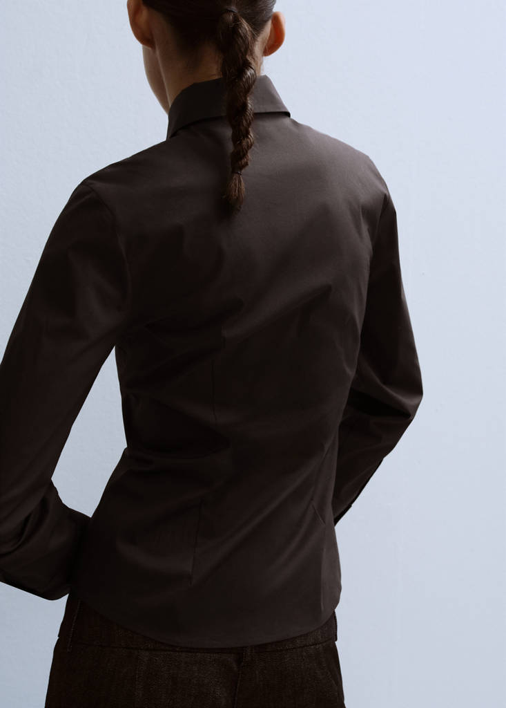 Slim-fit poplin shirt — Brown