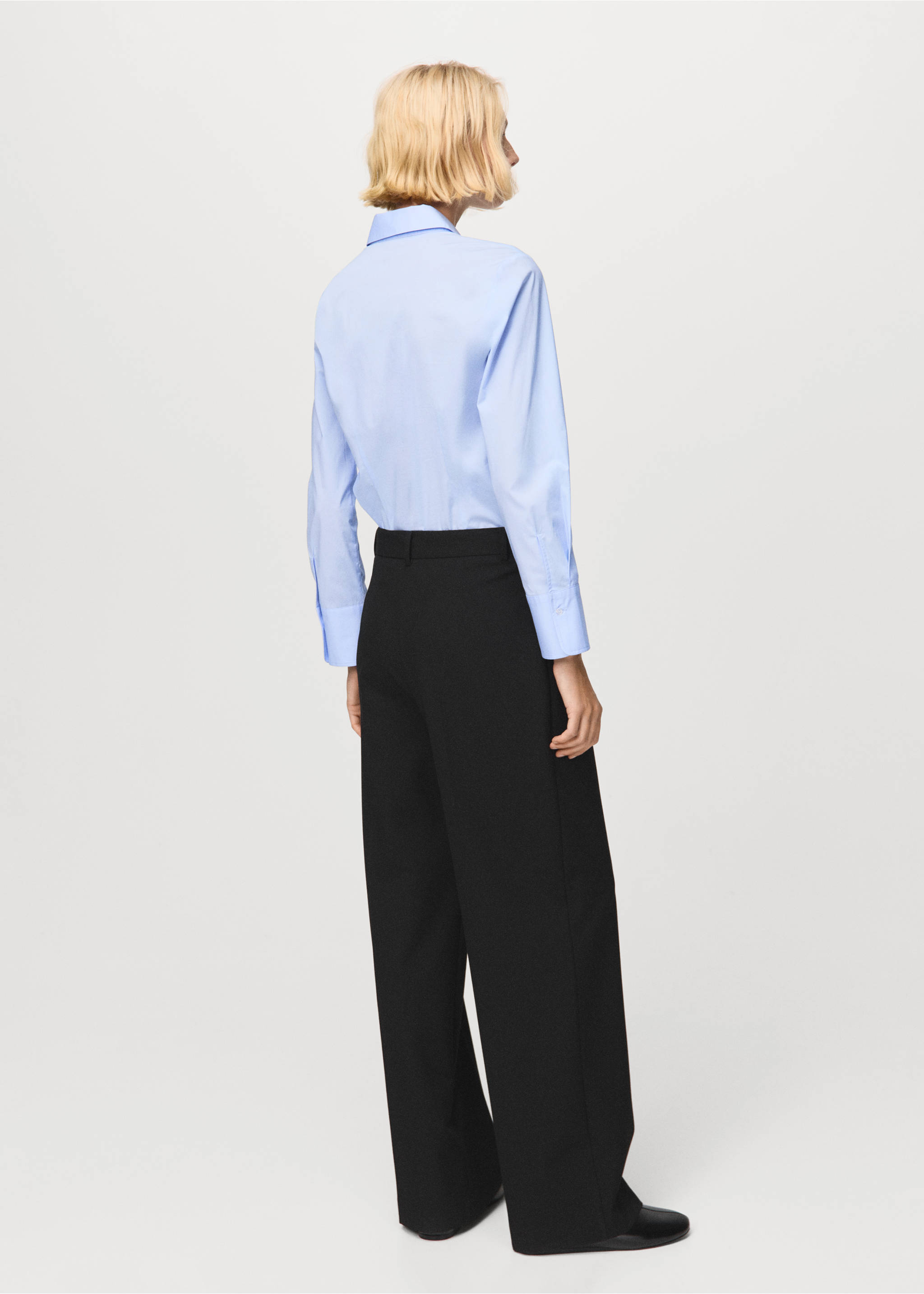 Slim-fit poplin shirt - Reverse of the article, Sky Blue. Ref: 27041228-00.
