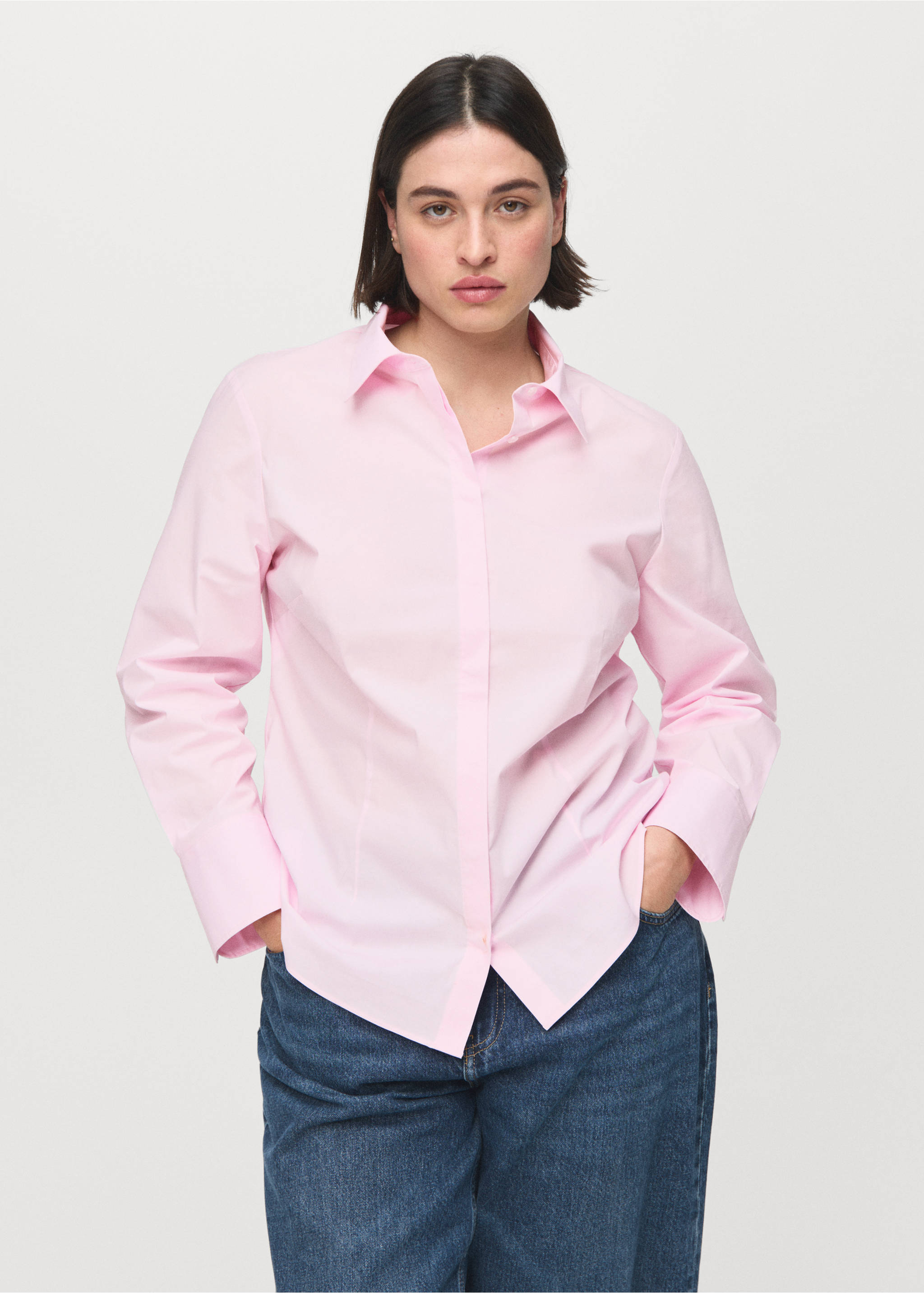 修身府绸衬衫 - null, 粉色. Ref: 27041228-00.