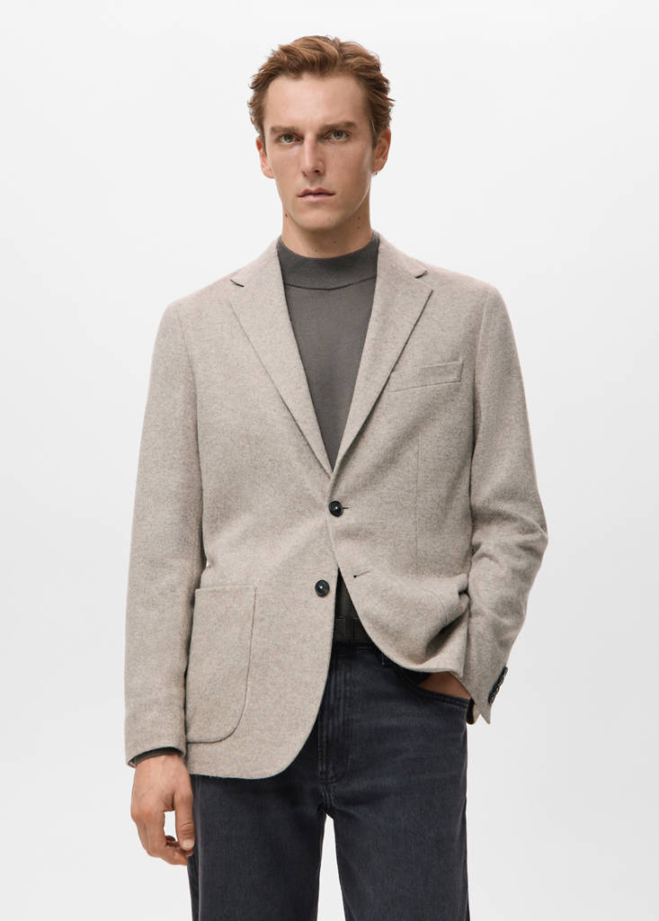 Slim fit flecked wool blazer — Beige