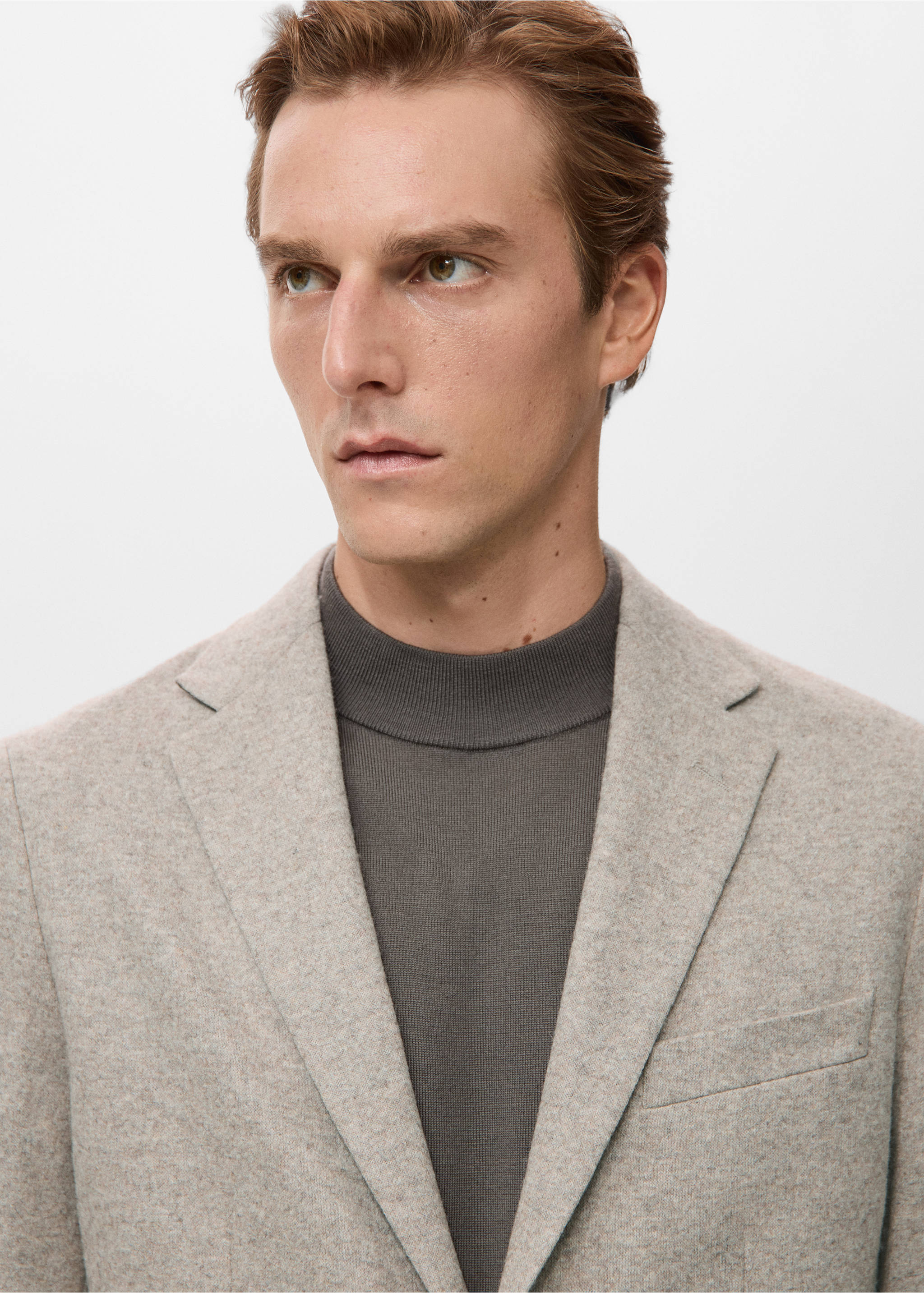 Gemêleerde wollen slim fit blazer - Detail van het artikel 1, Open beige. Ref: 27041230-00.