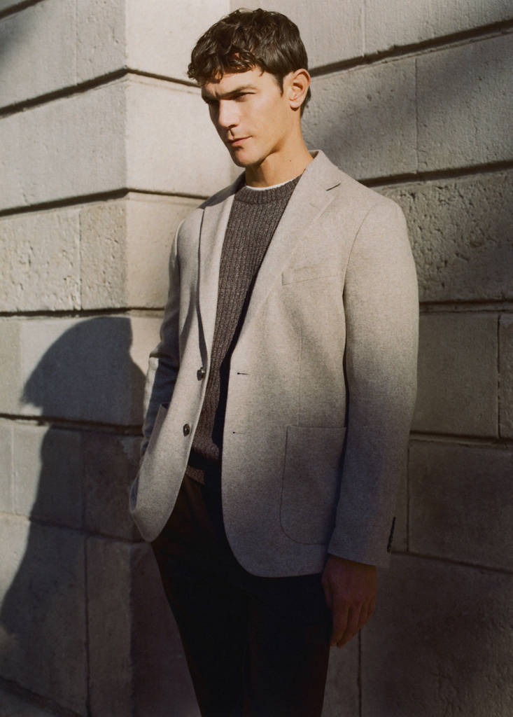 Slim fit flecked wool blazer — Beige