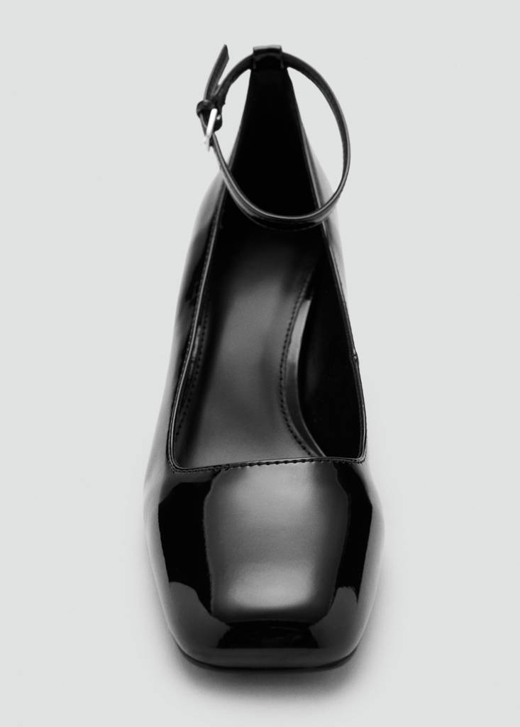 Patent leather high-heeled shoes with ankle straps — Black