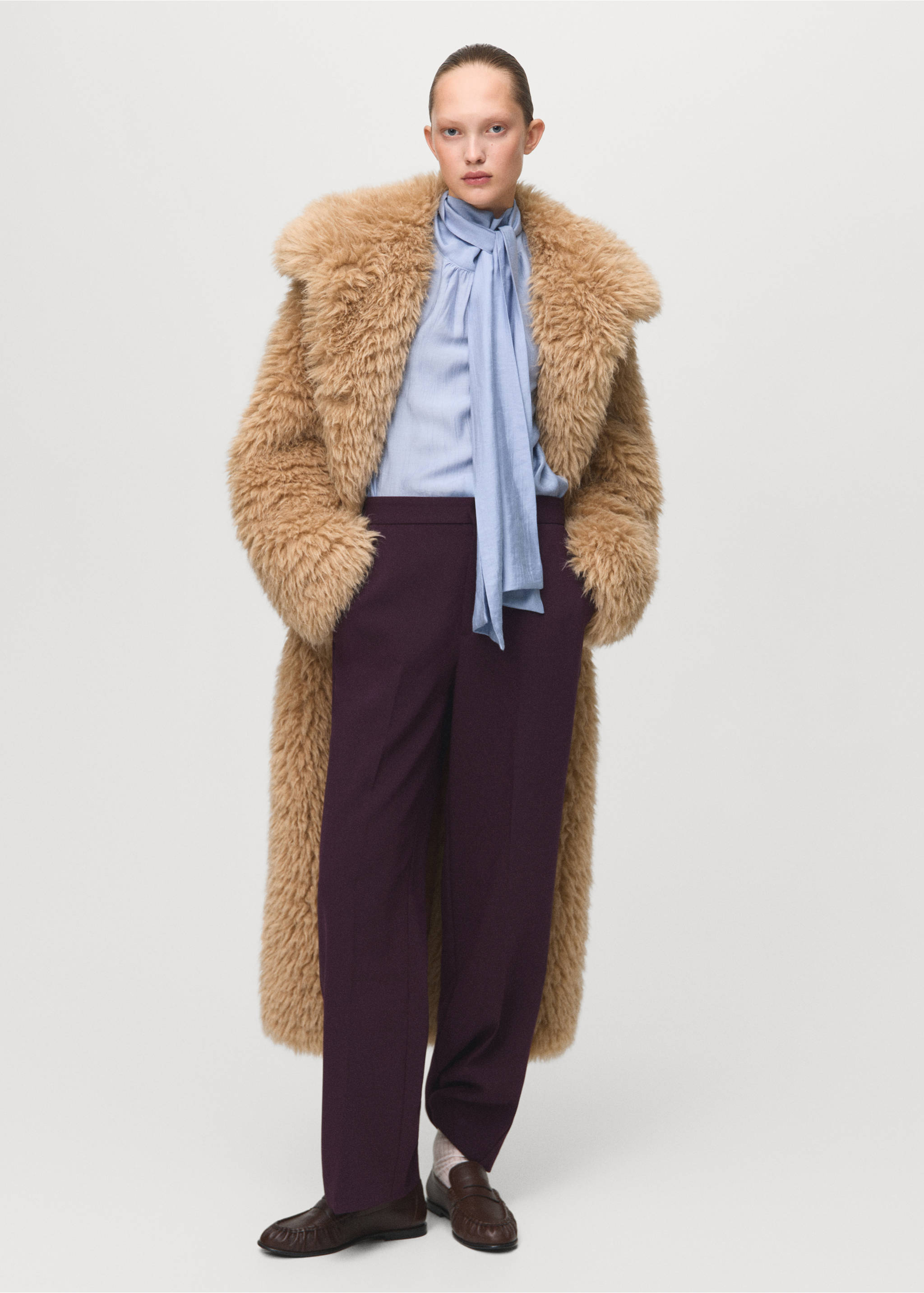 高腰直筒长裤 - null, 梅红色. Ref: 27041238-00.