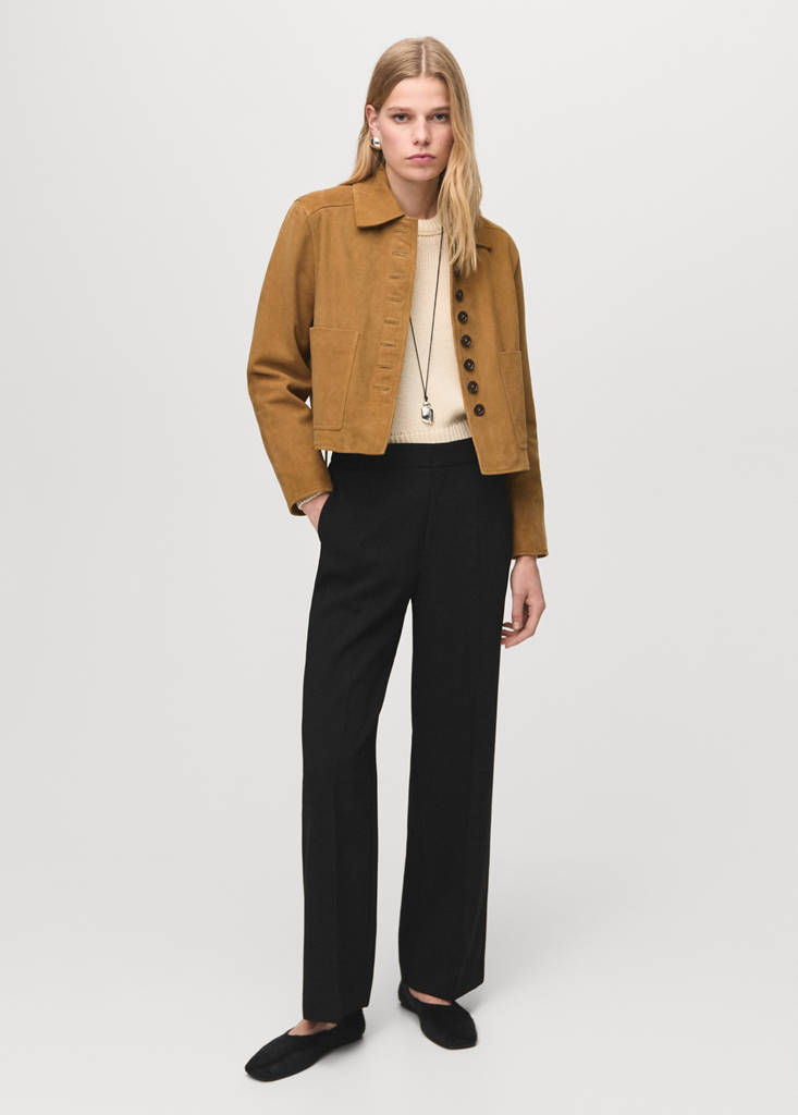 High-waist straight trousers — Black