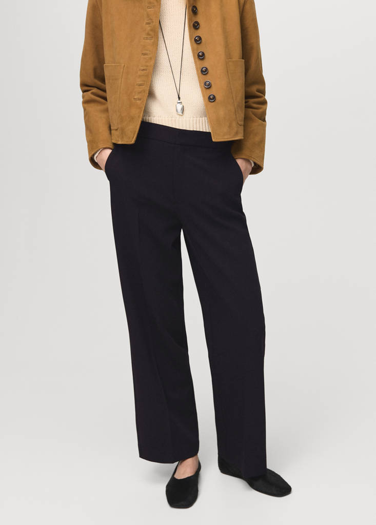 High-waist straight trousers — Black