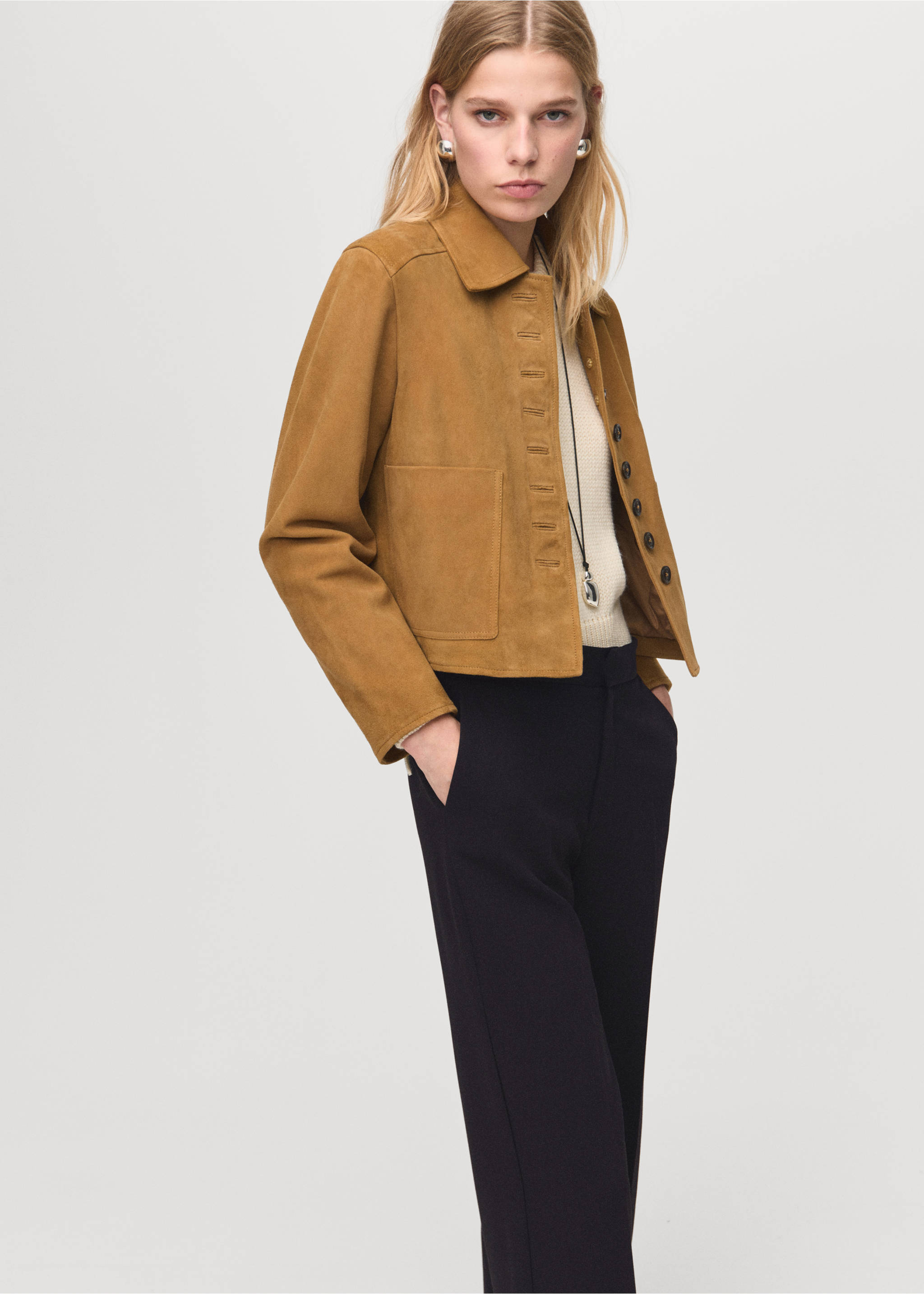 High-waist straight trousers - Details of the article 1, Black. Ref: 27041238-00.