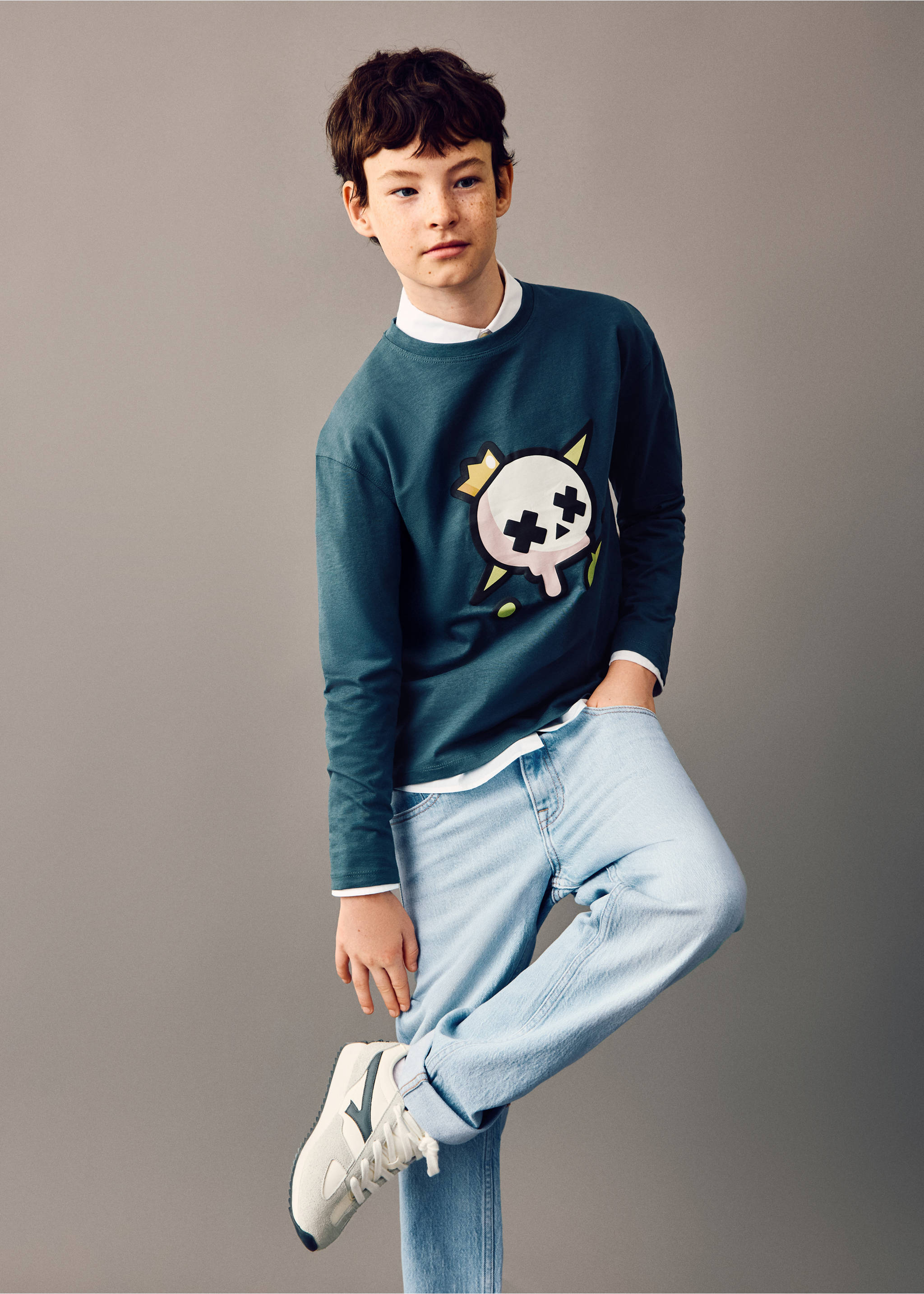 Jeans rectos bajo vuelto - Plano medio, Azul claro. Ref: 27041239-00.