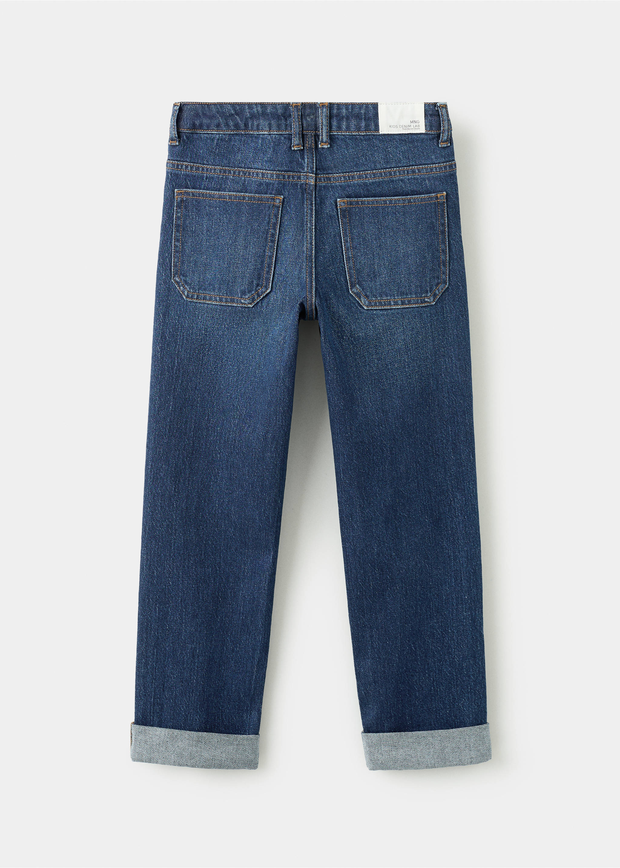 Прямые джинсы с отворотами - Обратная сторона изделия, Темно-синий. Ref: 27041239-00.