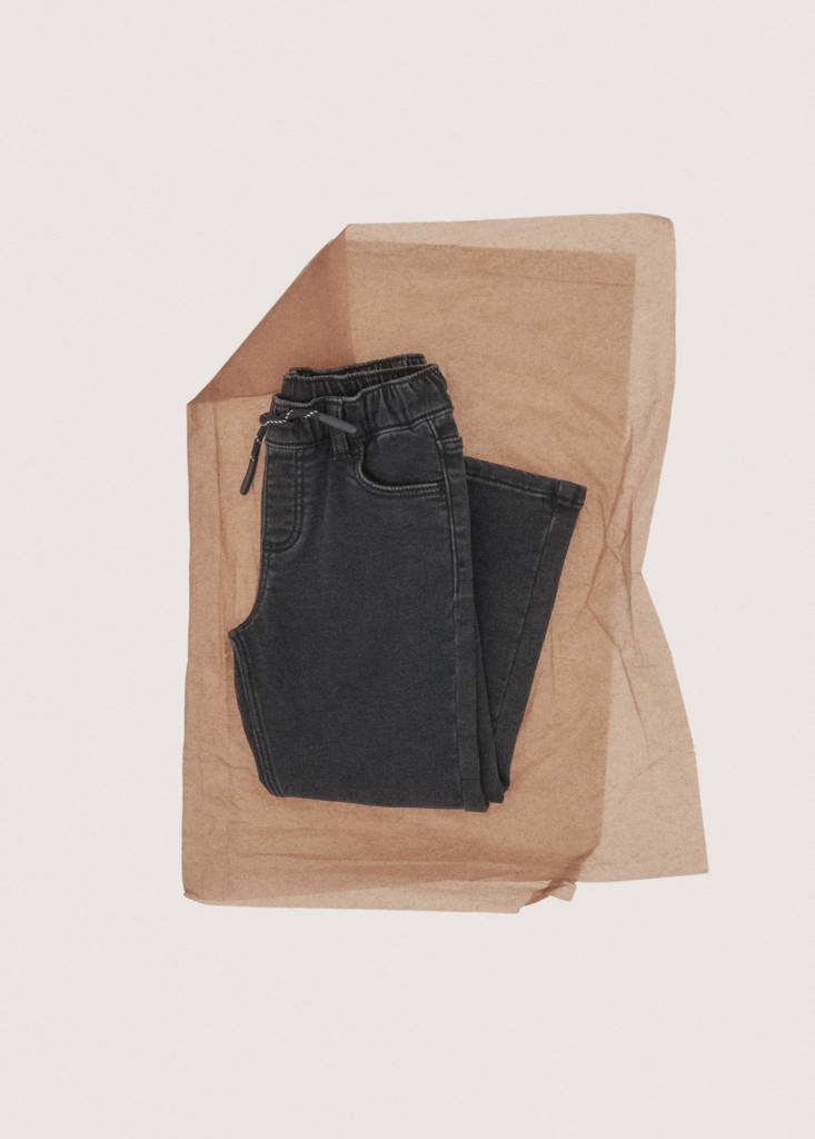 Slim fit jeans with cord drawstring — Black denim