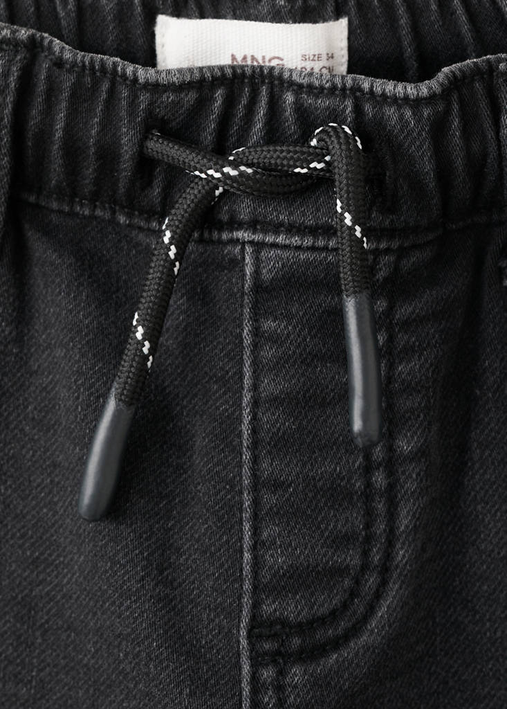 Slim fit jeans with cord drawstring — Black denim