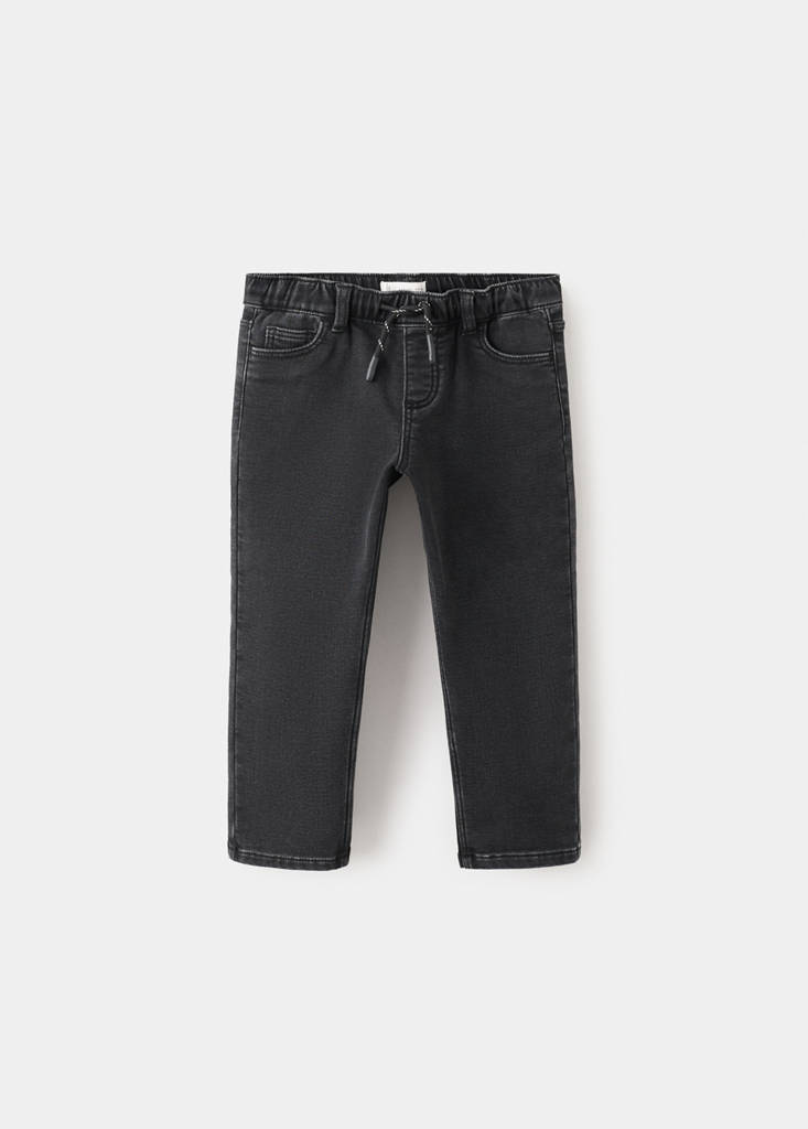 Slim fit jeans with cord drawstring — Black denim