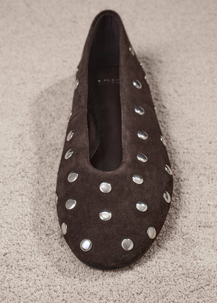 Suede ballet flats with studs — Chocolate