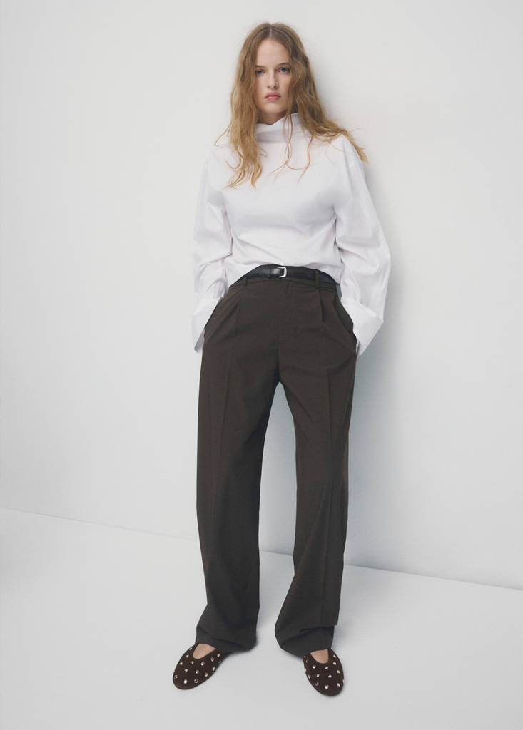 Suede ballet flats with studs — Chocolate