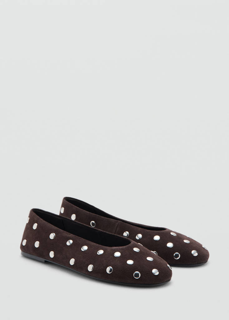 Suede ballet flats with studs — Chocolate