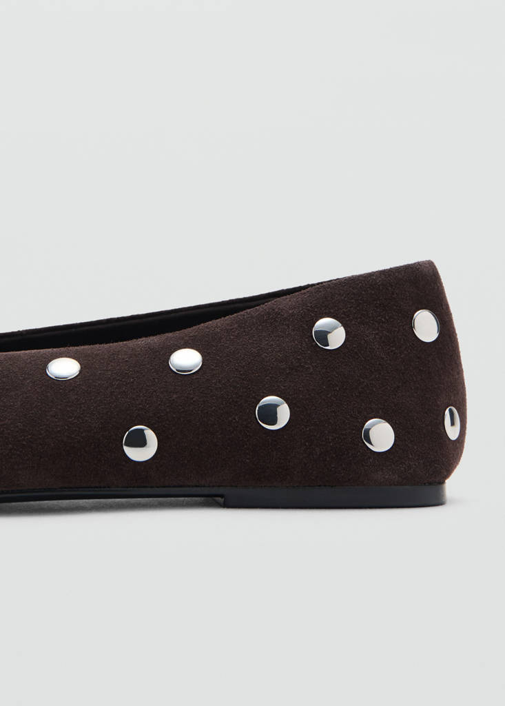 Suede ballet flats with studs — Chocolate