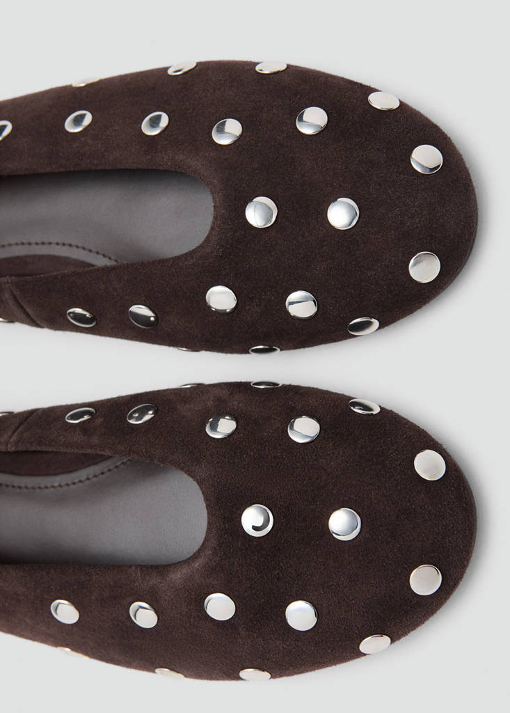 Suede ballet flats with studs — Chocolate