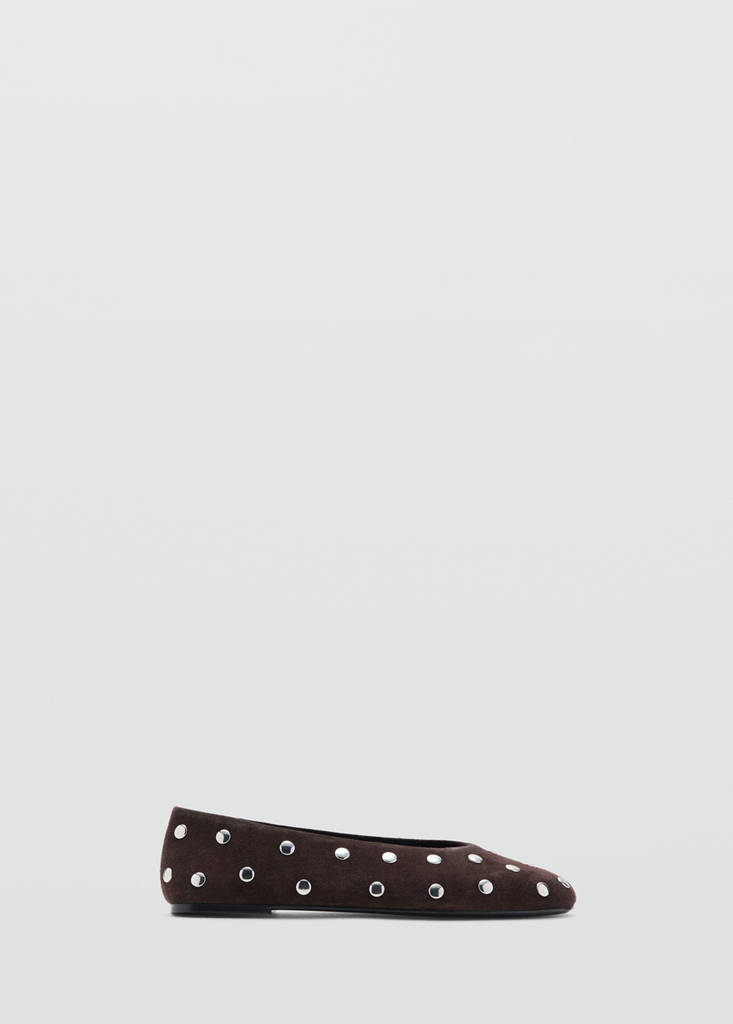 Suede ballet flats with studs — Chocolate
